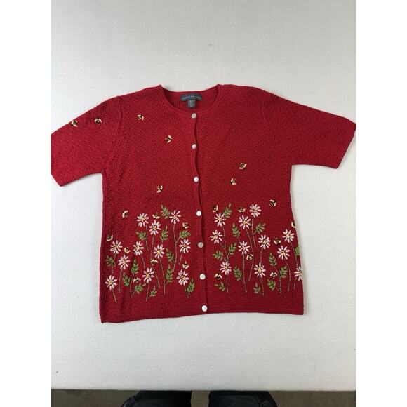 Northern Isles Bees Flowers Knit Cardigan Women’s S Grannycore Boho Romantic VTG - Picture 2 of 12